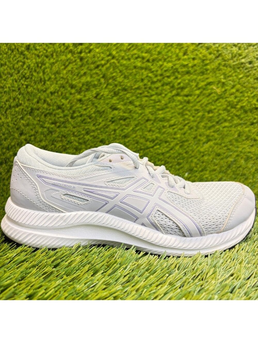 Asics Contend 8 GS Girls Size 5Y Gray White Athletic Running Shoes Sneakers